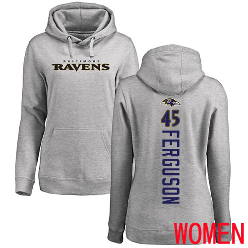 Baltimore Ravens Ash Women Jaylon Ferguson Backer NFL Football #45 Pullover Hoodie Sweatshirt->nfl t-shirts->Sports Accessory